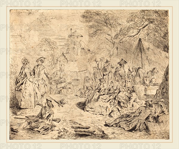 Jean-Baptiste Joseph Pater, French (1695-1736), Halt on the March, etching and drypoint