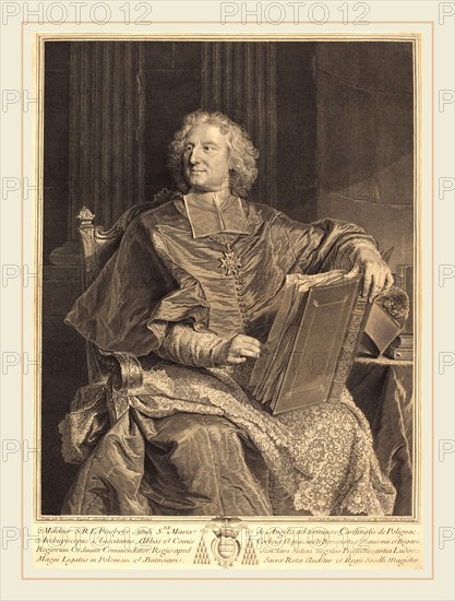 FranÃ§ois Chereau I after Hyacinthe Rigaud, French (1680-1729), Cardinal de Polignac, 1729, engraving