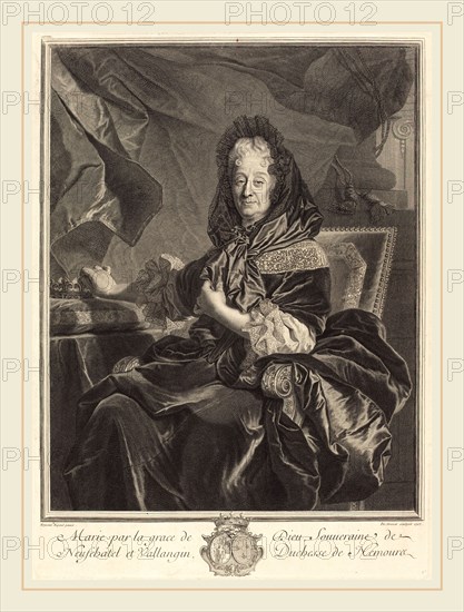 Pierre Drevet after Hyacinthe Rigaud, French (1663-1738), Duchesse de Nemours, 1707, engraving