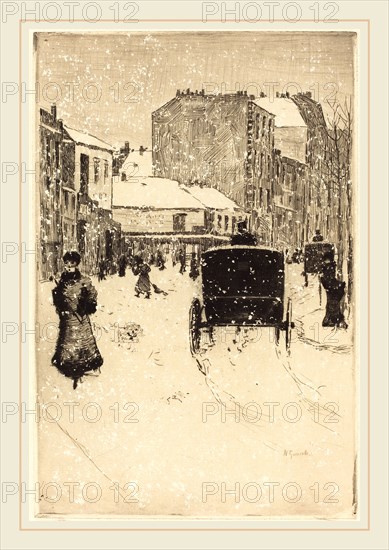 Norbert Goeneutte, French (1854-1894), Boulevard Clichy in the Snow (Le boulevard Clichy par un temps de neige), 1876, etching and drypoint