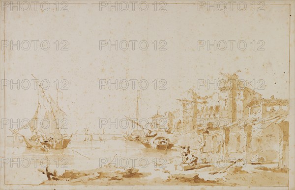 An Imaginary View of a Venetian Lagoon, with a Fortress by the S