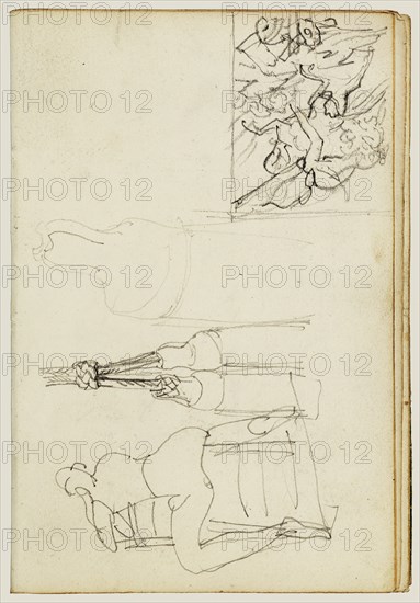 Tassels, seated figure from behind chair, thumbnail study of Cha