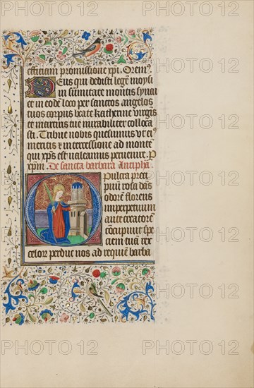 Initial O: Saint Barbara before a Tower