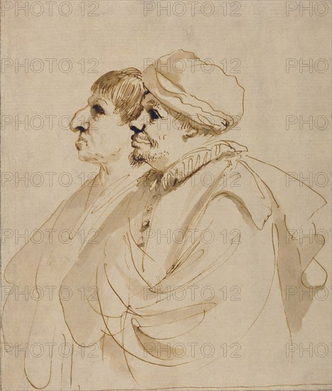 Caricature of Two Men Seen in Profile