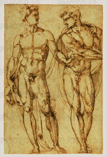 Study of Two Men (recto),  Study of the Head of a Bearded Man (v