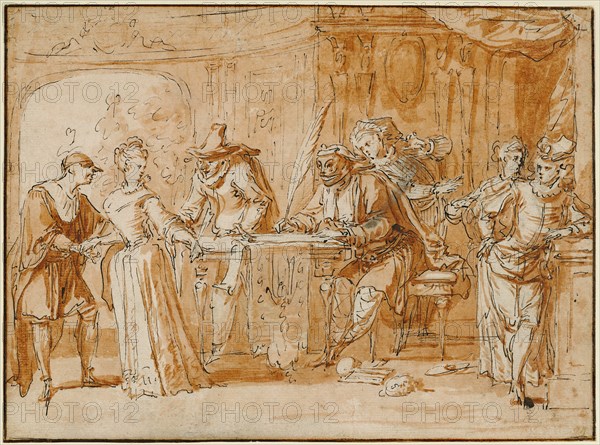 Scene from the Italian Comedy (recto),  Figure Study (verso)