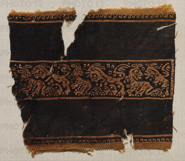 Fragment, with Part of a Clavus, from a Tunic, 700s - 800s. Egypt, Early Islamic period, 8th - 9th century. Tabby weave, inwoven tapestry ornament; wool and linen; overall: 12.8 x 15 cm (5 1/16 x 5 7/8 in.)