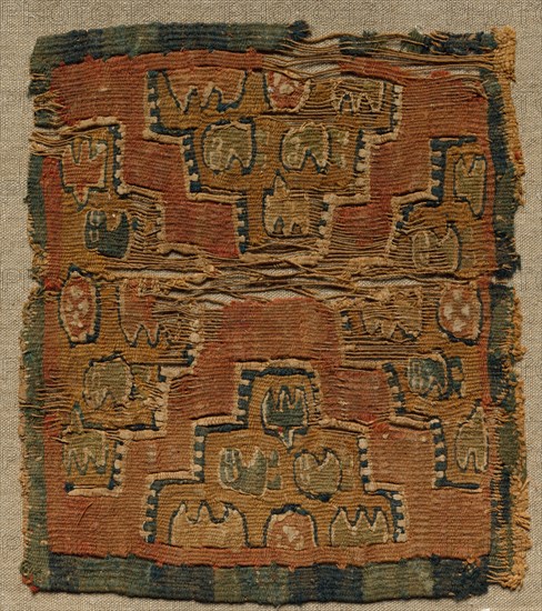 Square, Probably a Segmentum from a Tunic, 800s. Egypt, Abbasid or Tulunid period, 9th century. Tapestry weave; wool and linen; overall: 16.5 x 18.8 cm (6 1/2 x 7 3/8 in.)