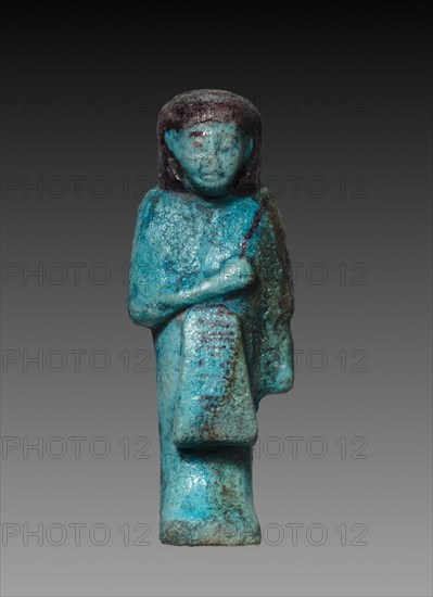 Overseer Shawabty, 1069-945 BC. Egypt, Third Intermediate Period, probably late Dynasty 21. Turquoise faience with dark purple decoration; overall: 10.8 x 4.2 x 2.8 cm (4 1/4 x 1 5/8 x 1 1/8 in.).