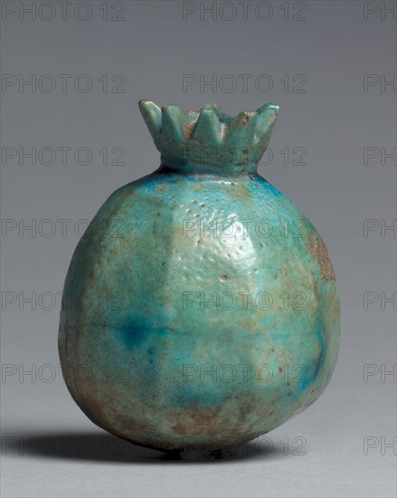 Pomegranate Vase, 1479-1425 BC. Egypt, New Kingdom, Dynasty 18 (1540-1295 BC), reign of Tuthmosis III or later. Blue vitreous faience; diameter: 5.4 cm (2 1/8 in.); diameter of mouth: 1 cm (3/8 in.); overall: 6.9 cm (2 11/16 in.).