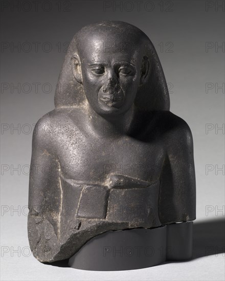 Bust of Ankh-Hor, 525-404 BC. Egypt, Late Period, Dynasty 27. Basalt; overall: 21.5 x 15 cm (8 7/16 x 5 7/8 in.).