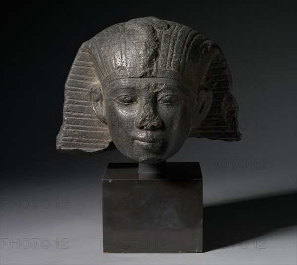 Head of a King, c. 1069-715 BC. Egypt, Third Intermediate Period, Dynasty 21 or 22, 1069-715 BC. Granodiorite; overall: 27.5 x 35 x 28.4 cm (10 13/16 x 13 3/4 x 11 3/16 in.).