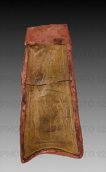 Tab from Mummy Band, 945-715 BC. Egypt, Third Intermediate Period, Dynasty 22, reign of Osorkon I. Stained leather; overall: 3.3 cm (1 5/16 in.).