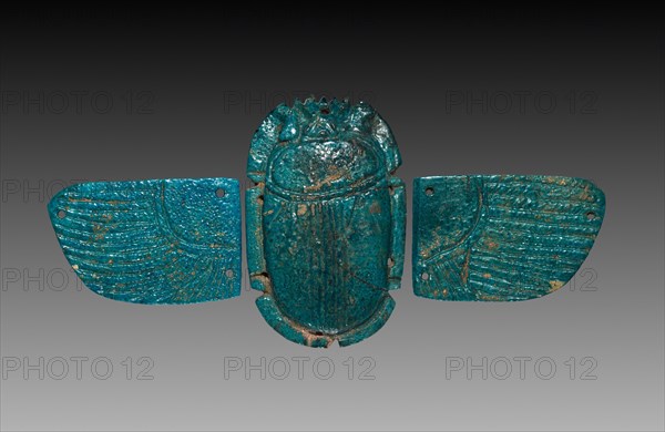 Winged Pectoral Scarab, 664-525 BC. Egypt, Late Period, Dynasty 26. Deep turquoise faience; overall: 7 cm (2 3/4 in.).