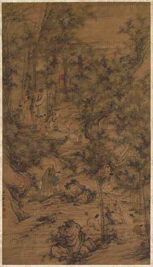 The Seven Worthies of the Bamboo Grove, 1644-1911. China, Qing dynasty (1644-1911). Hanging scroll, ink and slight color on silk; overall: 169.2 x 95.9 cm (66 5/8 x 37 3/4 in.).