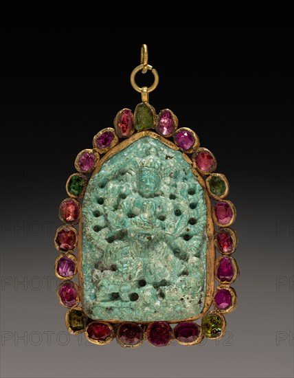 Pendant, 19th Century. Tibet, 19th century. Turquoise with semi-precious stones; overall: 3.8 cm (1 1/2 in.).