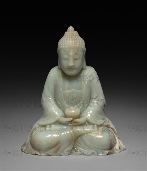 Seated Buddha, 18th-19th Century. China, Qing dynasty (1644-1911). Jade ; overall: 31.6 x 27.4 cm (12 7/16 x 10 13/16 in.).