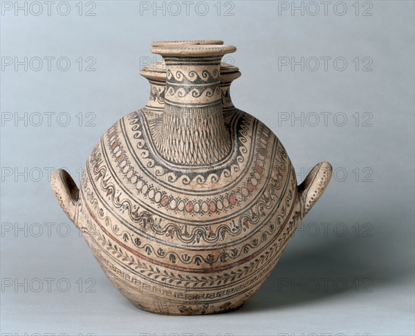 Askos, Wine Skin, 300-200 BC. Greece, 3rd Century BC. Terracotta; diameter of mouth: 14.5 cm (5 11/16 in.); overall: 37 x 31 cm (14 9/16 x 12 3/16 in.).