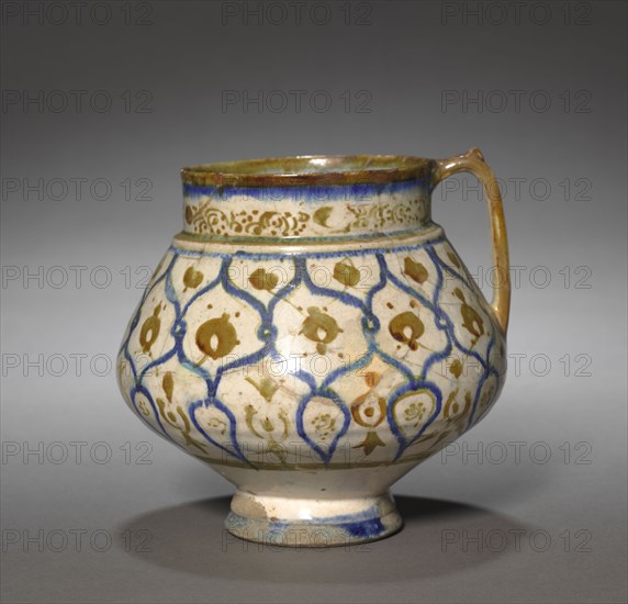 Jug, 1170-1220. Iran, Kashan, Seljuk Period. Fritware with luster-painted design; overall: 14.7 x 17 cm (5 13/16 x 6 11/16 in.).