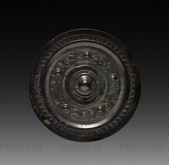 Mirror with Concentric Circles and Auspicious Animals, 206 BC - AD 220. China, Han dynasty (202 BC-AD 220). Bronze; diameter: 11.8 cm (4 5/8 in.).