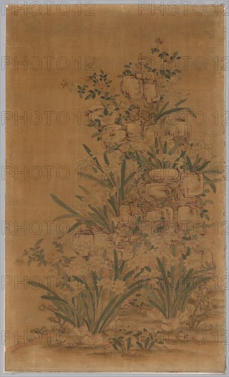 K'o Ssu Panel: Rocks and Narcissus, 1700s - 1800s. China, Qing Dynasty (1644-1912). Silk, embroidered; overall: 101 x 59.4 cm (39 3/4 x 23 3/8 in.)