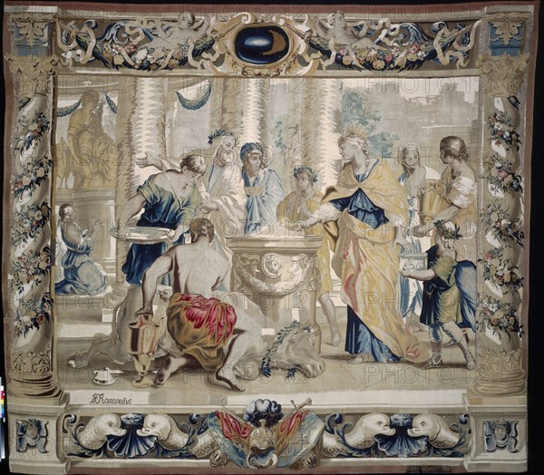 Dido Sacrifices to Juno, the Goddess of Marriage, 1679. Giovanni Francesco Romanelli (Italian, 1610-1662), Michael Wauters (Flemish, 1679). Tapestry weave: silk and wool; overall: 411 x 464.5 cm (161 13/16 x 182 7/8 in.)