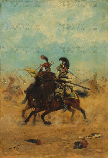 Combat for the Colors, 1874. Édouard Detaille (French, 1848-1912). Oil on wood panel; framed: 37.2 x 27 x 2.6 cm (14 5/8 x 10 5/8 x 1 in.); unframed: 32.5 x 22.6 cm (12 13/16 x 8 7/8 in.)