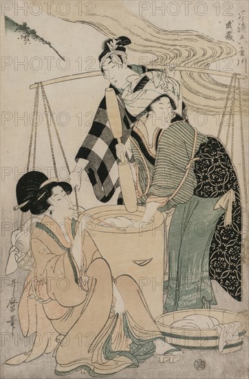 Settsu Province from the series Fashionable Six Jewel Rivers (Furyu Mu Tamagawa), c. 1804. Kitagawa Utamaro (Japanese, 1753?-1806). Polychrome woodblock print; ink and color on paper; sheet: 37.6 x 24.5 cm (14 13/16 x 9 5/8 in.).