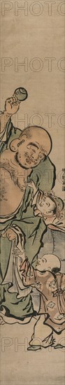 Two Children Begging Hotei for a Jewel, c. 1770s. Isoda Koryusai (Japanese). Color woodblock print; sheet: 69.4 x 12.6 cm (27 5/16 x 4 15/16 in.).