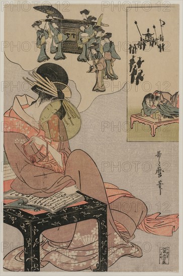 Courtesan Dreaming of a Marriage Procession, late 1790s. Kitagawa Utamaro (Japanese, 1753?-1806). Color woodblock print; sheet: 37.6 x 24.6 cm (14 13/16 x 9 11/16 in.).