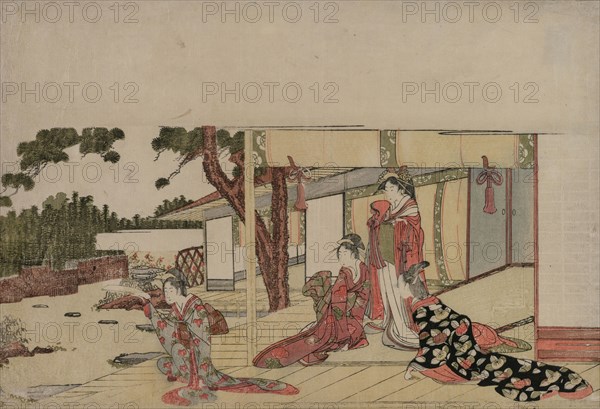 Women on a Veranda, c. 1800. Hishikawa Sori III (Japanese). Color woodblock print; sheet: 26.8 x 39.2 cm (10 9/16 x 15 7/16 in.).