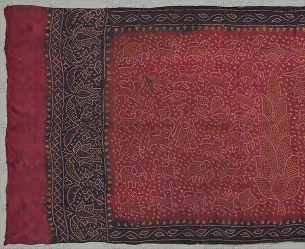 Sari, 1800s. India, Gujarat, 19th century. Satin, tied and dyed; overall: 298.5 x 102.2 cm (117 1/2 x 40 1/4 in.).