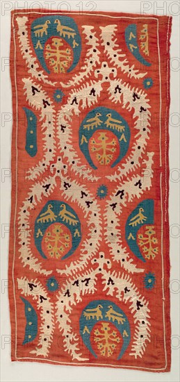 Embroidered Cushion Cover, 18th century. Turkey, 18th century. Embroidery, silk thread on silk ground; average: 108.6 x 48.3 cm (42 3/4 x 19 in.)