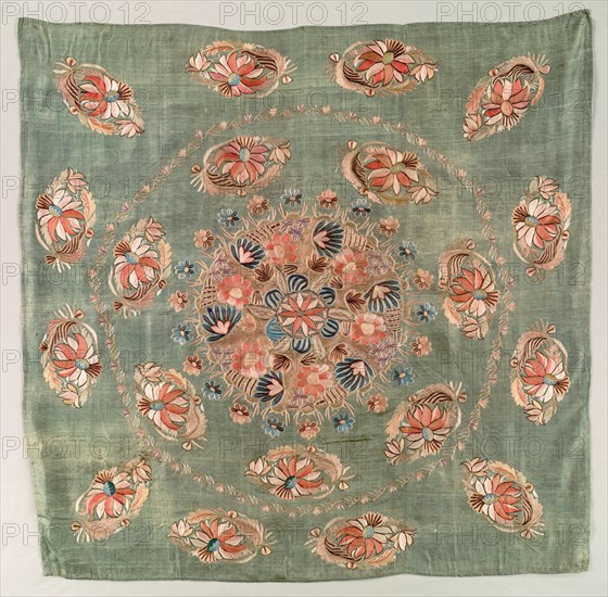 Embroidered Square, 19th century. Turkey, 19th century. Embroidery, silk and metallic threads, on silk tabby ground; average: 99.3 x 102.2 cm (39 1/8 x 40 1/4 in.)