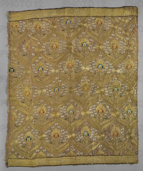 Embroidered Square, 19th century. Turkey, 19th century. Embroidery, silk and metallic threads, on silk tabby ground; average: 63.5 x 54 cm (25 x 21 1/4 in.).