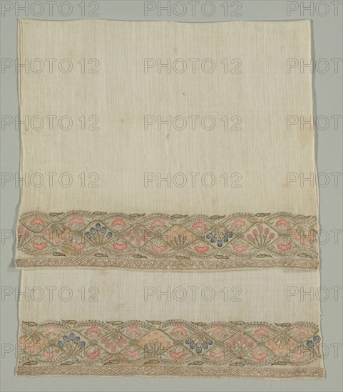 Embroidered Towel, 19th century. Turkey, 19th century. Embroidery: silk, gold and silver filé on linen tabby ground; average: 109.2 x 54.7 cm (43 x 21 9/16 in.).