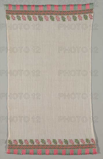 Embroidered Towel (Peshkir), 19th century. Turkey, 19th century. Embroidery: silk, gold and silver filé on linen tabby ground; overall: 79.4 x 46.5 cm (31 1/4 x 18 5/16 in.)