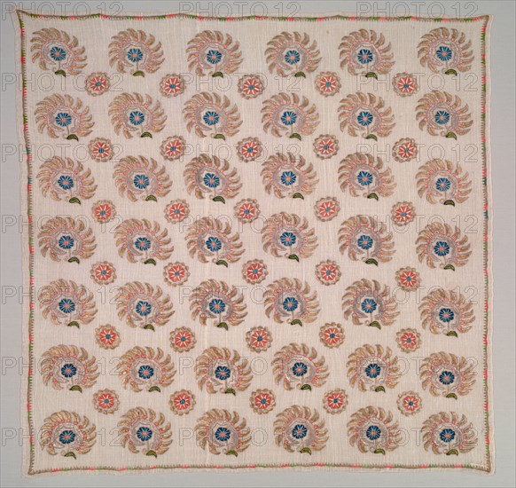 Embroidered Square, 19th century. Turkey, 19th century. Embroidery: silk, gold and silver filé on linen tabby ground; average: 83.9 x 81.3 cm (33 1/16 x 32 in.).