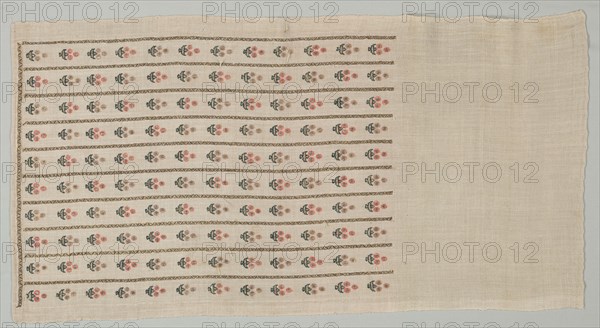 Embroidered Towel, 19th century. Turkey, 19th century. Embroidery; silk and gold filé on linen tabby ground; average: 90.2 x 48.3 cm (35 1/2 x 19 in.).