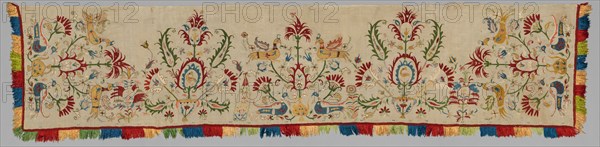 Side Panel of a Bedspread, 1700s. Greece, Sporades Islands, Skyros, 18th century. Embroidery: silk on linen tabby ground; overall: 241.3 x 57.1 cm (95 x 22 1/2 in.)