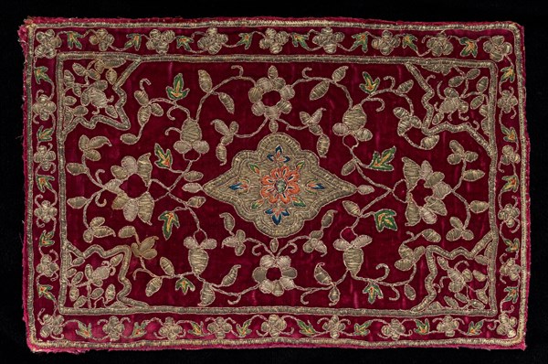 Embroidered Panel, 1700s. India, 18th century. Embroidery; silk and gold and silver filé; overall: 28 x 18.4 cm (11 x 7 1/4 in.).