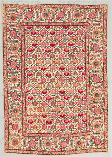 Embroidered Cover or Hanging, 1600s. India, Delhi, 17th century. Embroidery: silk on linen tabby ground; overall: 121.9 x 85.7 cm (48 x 33 3/4 in.).
