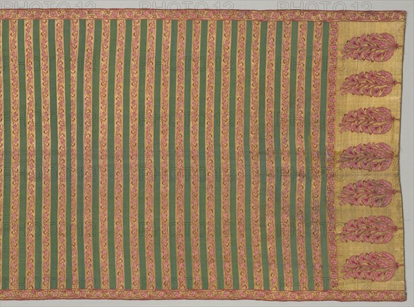 Sash with flora and banded field, 1700s. India, probably Aurangabad. Tapestry weave, double interlocked: silk and gilt-metal thread; overall: 309.9 x 64.8 cm (122 x 25 1/2 in.)