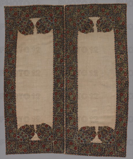 Front and Back of a Bolster Case, 1700s. Greece, Epirus, Yaninna, 18th century. Embroidery: silk on linen tabby ground; overall: 109.2 x 87.7 cm (43 x 34 1/2 in.)