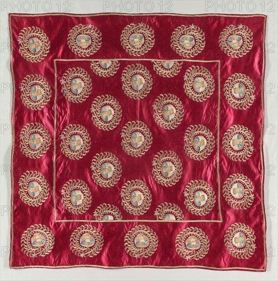 Embroidered Square, 19th century. Turkey, 19th century. Embroidery: silk and gold and silver filé on silk ground; average: 107.3 x 105.4 cm (42 1/4 x 41 1/2 in.).