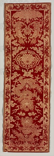Velvet Strip, mid 1800s. China, Qing Dynasty (1644-1912). Velvet brocade, gold thread; overall: 178.1 x 54.6 cm (70 1/8 x 21 1/2 in.).