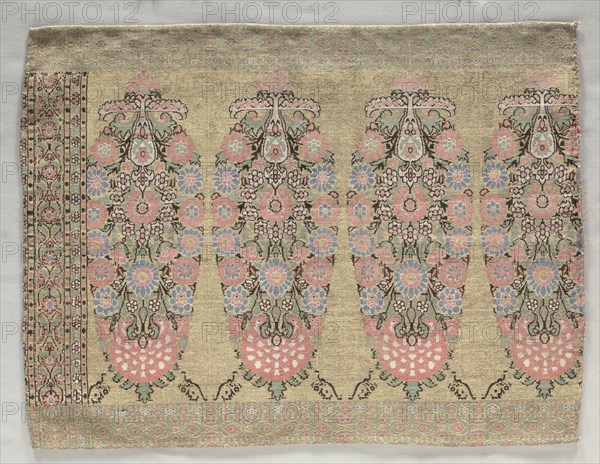 Two Pieces from a Scarf, 1700s. Iran, 18th century. Brocade; overall: 38.5 x 50.5 cm (15 3/16 x 19 7/8 in.)