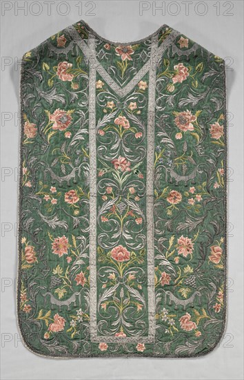Chasuble, 1700s. Italy, 18th century. Embroidery; silk and metallic threads; overall: 104.8 x 66.6 cm (41 1/4 x 26 1/4 in.).
