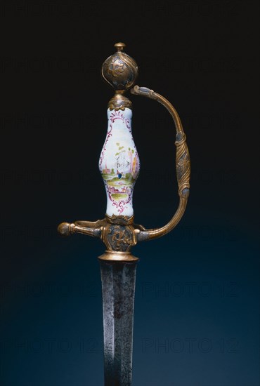 Small Sword, c. 1770. Germany, 18th century. Steel, gilt-brass, porcelain grip; overall: 90.5 cm (35 5/8 in.); blade: 76.9 cm (30 1/4 in.); grip: 11.3 cm (4 7/16 in.); hilt: 8.3 cm (3 1/4 in.).