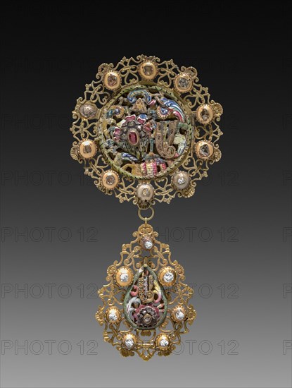 Pendant, 1700s. Belgium, 18th century. Silver gilt and enamel; overall: 11.5 cm (4 1/2 in.).